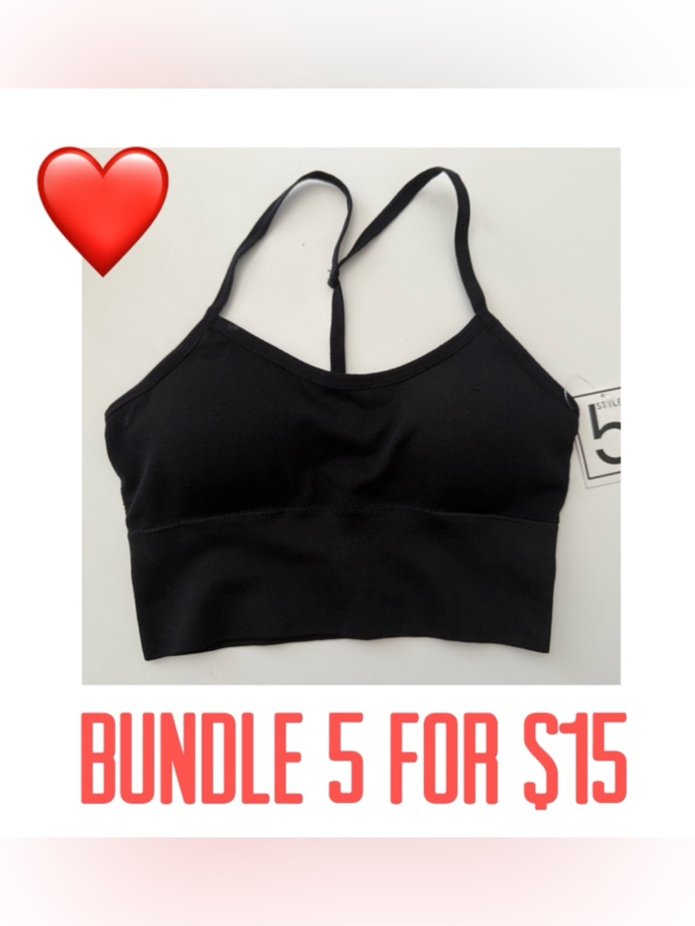 ❤️5 for $15❤️ 5 Style Black Sports Bra/Bralette with Padding - Size Small